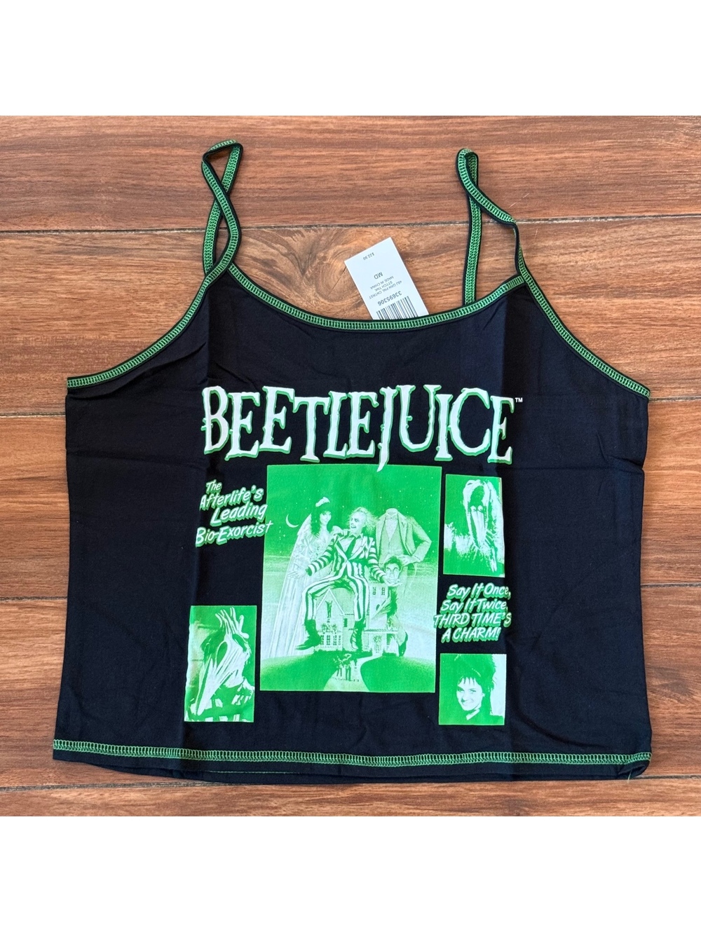 Hot Topic Beetlejuice Cami Crop Tank Top Womens M NWT Green Contrast Stitch